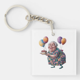 Funny Grandma Floral Dress Bday Art Key Ring