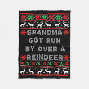 Funny Grandma Got Run Over By A Reindeer Fleece Blanket