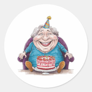 Funny Grandma Huge Cake & Cash Gift Classic Round Sticker