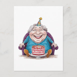 Funny Grandma Huge Cake & Cash Gift Holiday Postcard