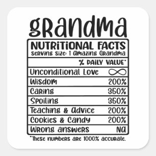 Funny Grandma Nutritional Facts   Cute Grandparent Square Sticker