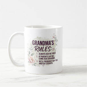 Funny Grandma Rules Floral Watercolor Family Quote Coffee Mug