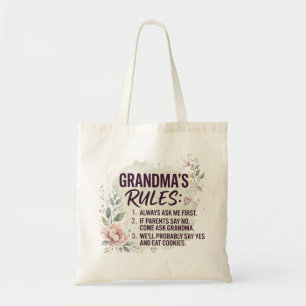 Funny Grandma Rules Floral Watercolor Family Quote Tote Bag