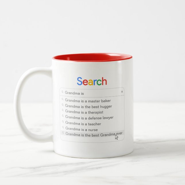 Funny Grandma Search Custom Autocomplete Phrases Two-Tone Coffee Mug (Left)