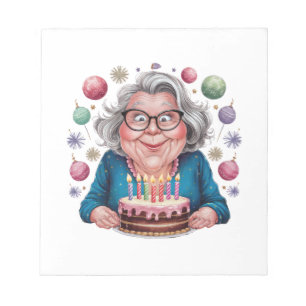 Funny Grandma Staring at Cake Bday Art Notepad