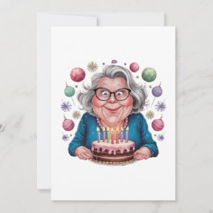 Funny Grandma Staring at Cake Bday Art Thank You Card