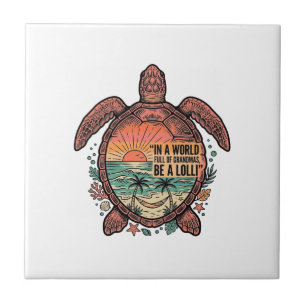 Funny Grandma Turtle Beach Vintage Shirt Design_1 Ceramic Tile