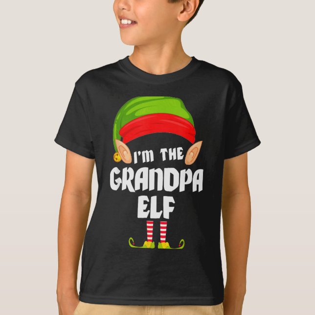 Funny Grandpa Elf Matching Family Group Pj Christm T-Shirt (Front)