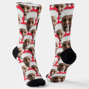 Funny Grandpa Face & Santa Hat Red Xmas Socks