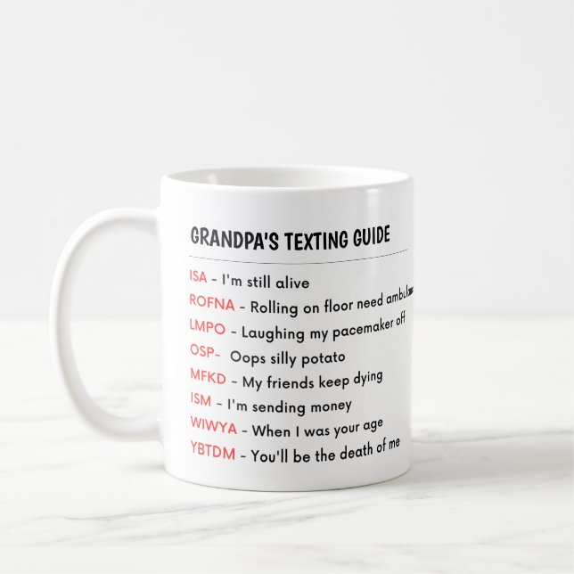 FUNNY Grandpa Grandma Grandparent TEXTING GUIDE Coffee Mug (Left)