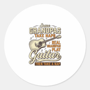 Funny Grandpa Guitar Vintage Engraving Shirt Desig Classic Round Sticker
