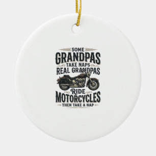 Funny Grandpa Motorcycle Nap Vintage Vector Design Ceramic Ornament