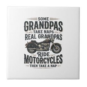 Funny Grandpa Motorcycle Nap Vintage Vector Design Ceramic Tile