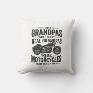 Funny Grandpa Motorcycle Nap Vintage Vector Design Cushion
