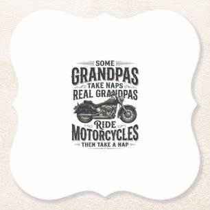 Funny Grandpa Motorcycle Nap Vintage Vector Design Paper Coaster