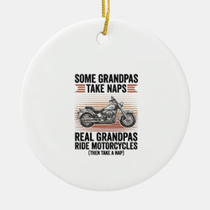 Funny Grandpa Motorcycle Vintage Engraving T-Shirt Ceramic Ornament