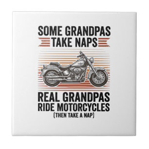 Funny Grandpa Motorcycle Vintage Engraving T-Shirt Ceramic Tile