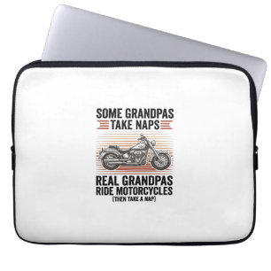 Funny Grandpa Motorcycle Vintage Engraving T-Shirt Laptop Sleeve