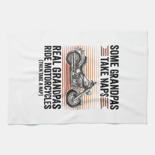 Funny Grandpa Motorcycle Vintage Engraving T-Shirt Tea Towel
