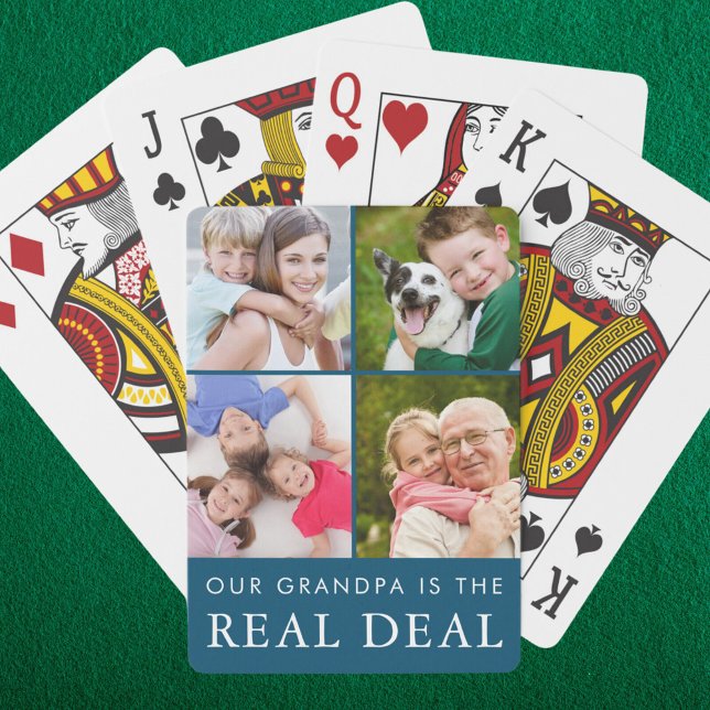 Funny Grandpa Saying Grandchildren 4 Photo Teal Playing Cards (Creator Uploaded)