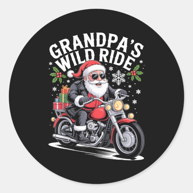 Funny Grandpa's Biker Ride Christmas Motorcycle Sa Classic Round Sticker (Front)