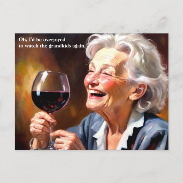 Funny Granny Drinking Wine Postcard (Front)