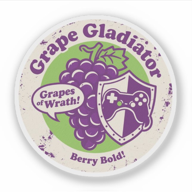 Funny Grape Gladiator Gaming & Food Pun Graphic (Front)