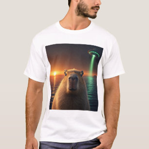 funny graphic capybara selfie with UFO weird T-Shirt