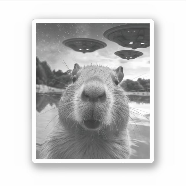 Funny Graphic Capybara Selfie with UFOs Weird (Front)
