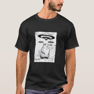 Funny Graphic Capybara Selfie with UFOs Weird T-Shirt