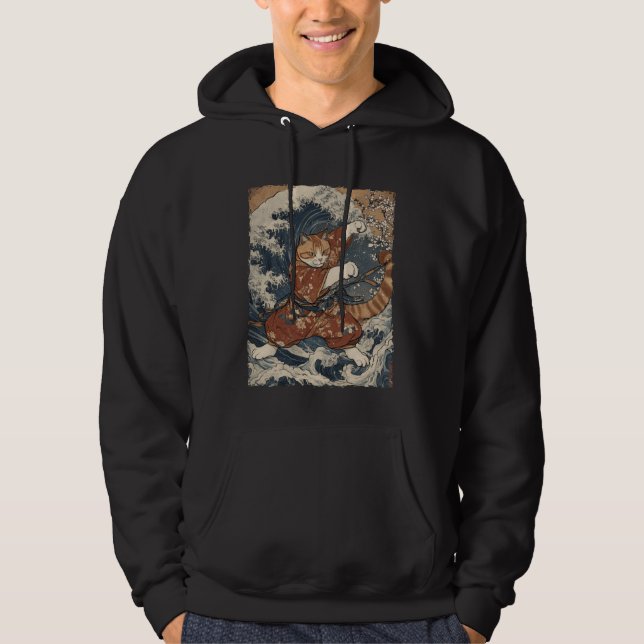 Funny Graphic Cat Japanese Anime Hoodie (Front)