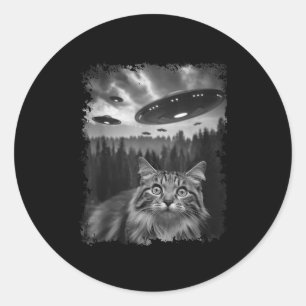 Funny Graphic Cat Selfie With Bigfoot Sasquatch Al Classic Round Sticker