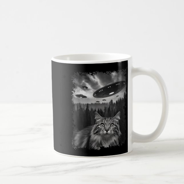 Funny Graphic Cat Selfie With Bigfoot Sasquatch Al Coffee Mug (Right)