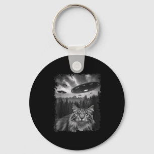 Funny Graphic Cat Selfie With Bigfoot Sasquatch Al Key Ring