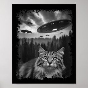 Funny Graphic Cat Selfie With Bigfoot Sasquatch Al Poster
