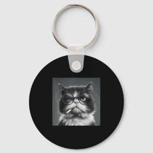 Funny Graphic Cat Smoking Adult Funny _2 Key Ring