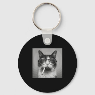 Funny Graphic Cat Smoking Adult Funny Key Ring