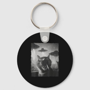 Funny Graphic Cat Smoking Ufos Funny Key Ring
