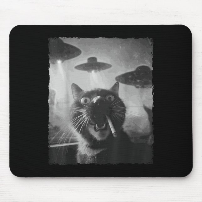 Funny Graphic Cat Smoking Ufos Funny  Mouse Pad (Front)