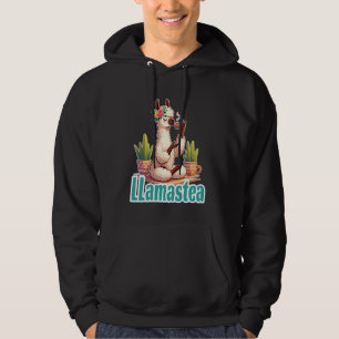 Funny Graphic Design Gift Idea Yoga Llama and Tea Hoodie