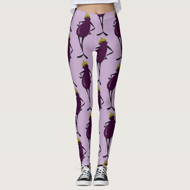 FUNNY GRAPHIC EGGPLANT LADY PATTERN LEGGINGS (Front)