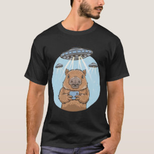 Funny Graphic Tee Capybara Selfie with UFOs Weird