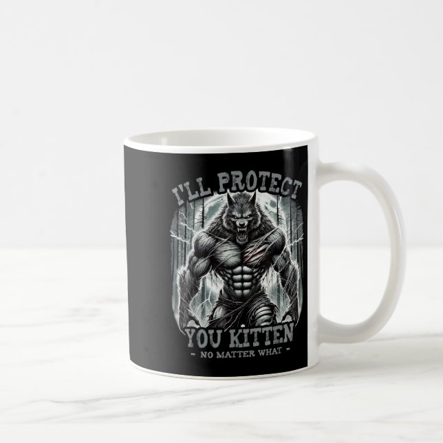Funny Graphic Tee Ill Protect You Kitten Alpha Wol Coffee Mug (Right)