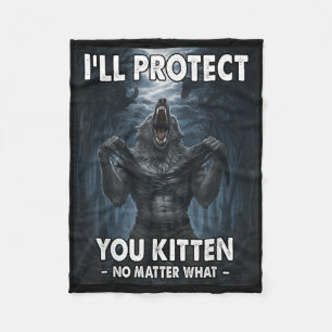Funny Graphic Tee Ill Protect You Kitten Alpha Wol Fleece Blanket