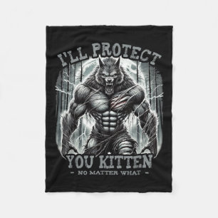 Funny Graphic Tee Ill Protect You Kitten Alpha Wol Fleece Blanket