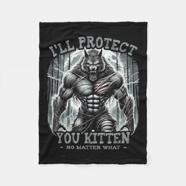 Funny Graphic Tee Ill Protect You Kitten Alpha Wol Fleece Blanket (Front)