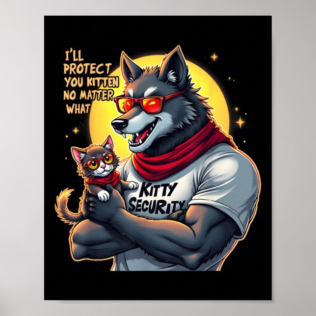 Funny Graphic Tee Ill Protect You Kitten Alpha Wol Poster (Front)