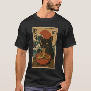 Funny Graphic Vintage Cat Ramen Japanese Ukiyo-e W T-Shirt
