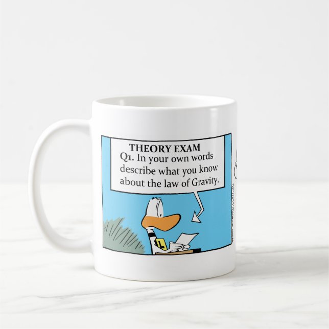 Funny Gravity Joke Cartoon Coffee Mug (Left)