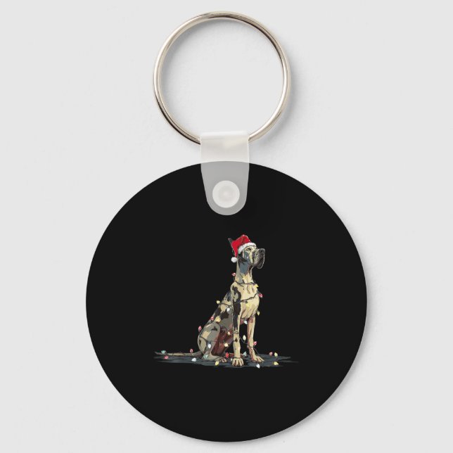 Funny Great Dane Christmas Graphics Dog Lights Lov Key Ring (Front)